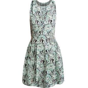 Mint Green & Black Floral Pattern Sleeveless Dress